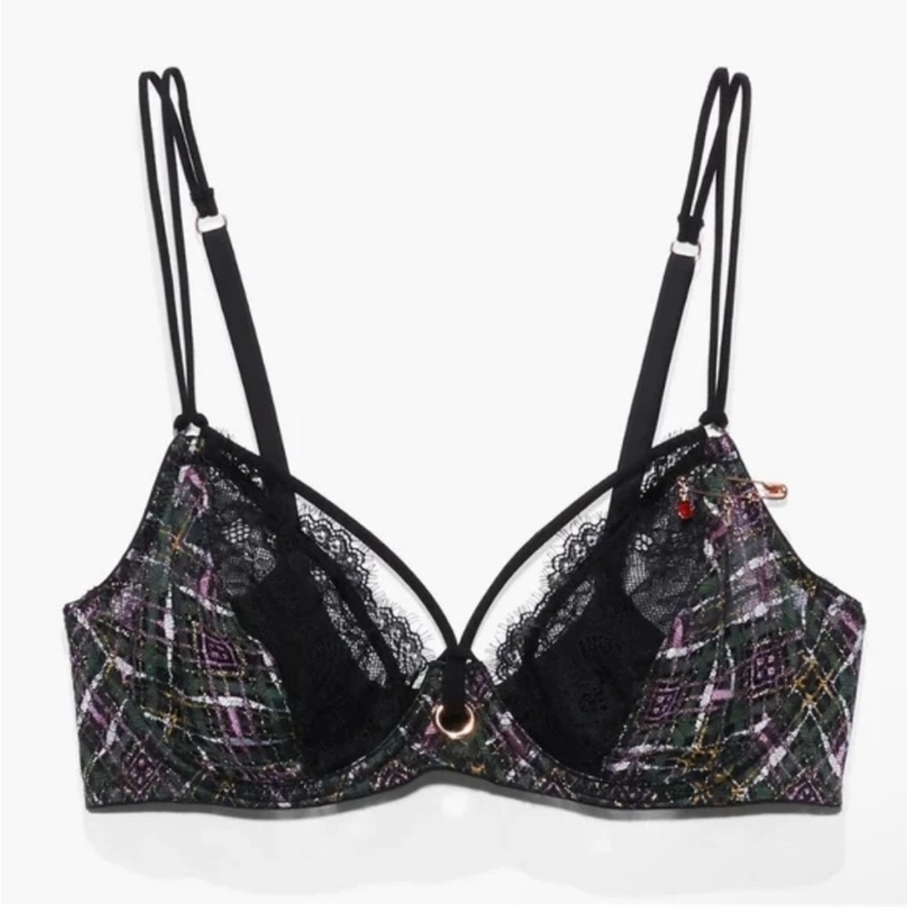 NWT Savage x Fenty “A Little Tart” Plaid Sheer With Lace Bra